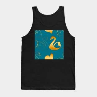 Golden swans in love on blue Tank Top